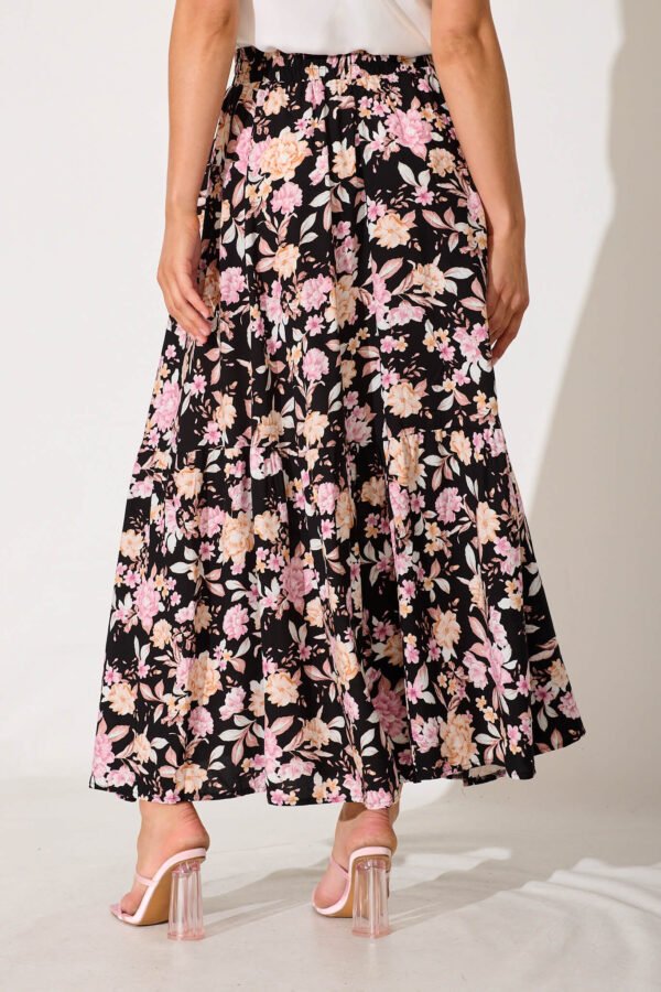 Maxi Skirt In Black With Blush Multi Floral - Image 3