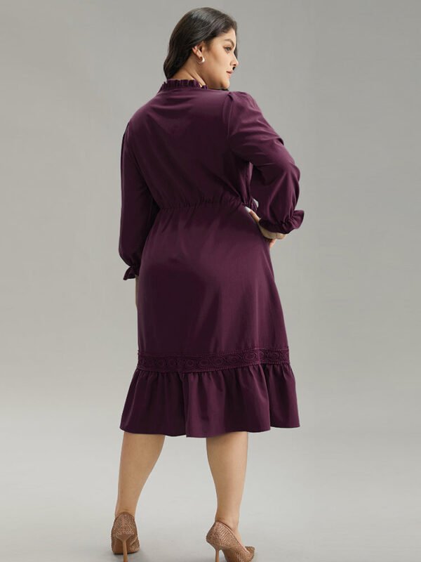 Solid Frill Trim Guipure Lace Flutter Sleeve Dress - Image 12