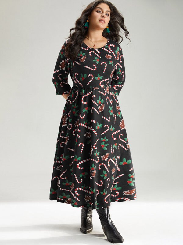 Christmas Print Pocket Elastic Waist Dress - Image 7