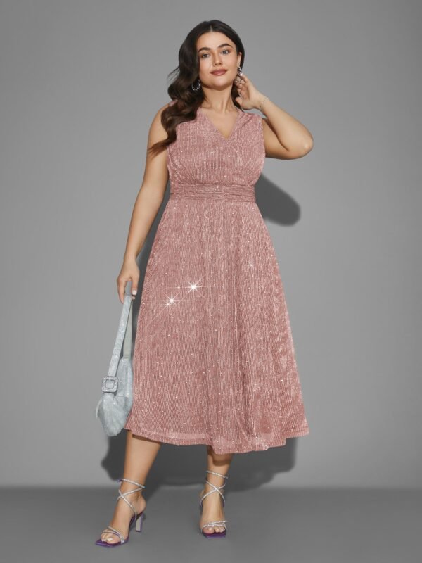 Sequin Surplice Neckline Sleeveless Midi Dress - Image 17
