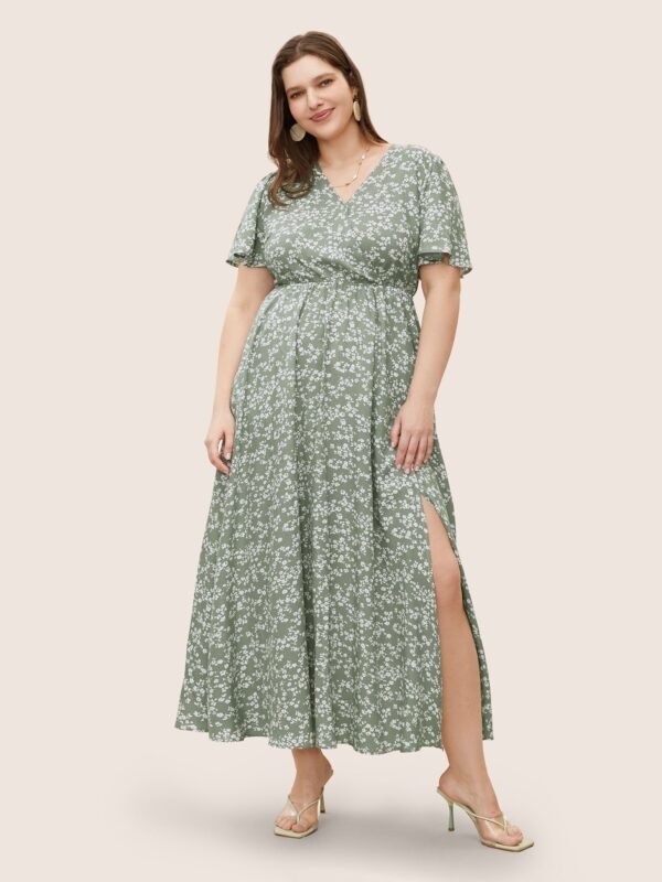 Bloom Dress - Flutter Sleeve Ditsy Floral Pocket Split Maxi Dress - Image 67