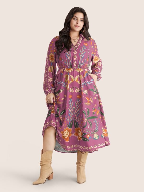 Bandana Print Pocket Lapel Collar Elastic Cuffs Dress - Image 27