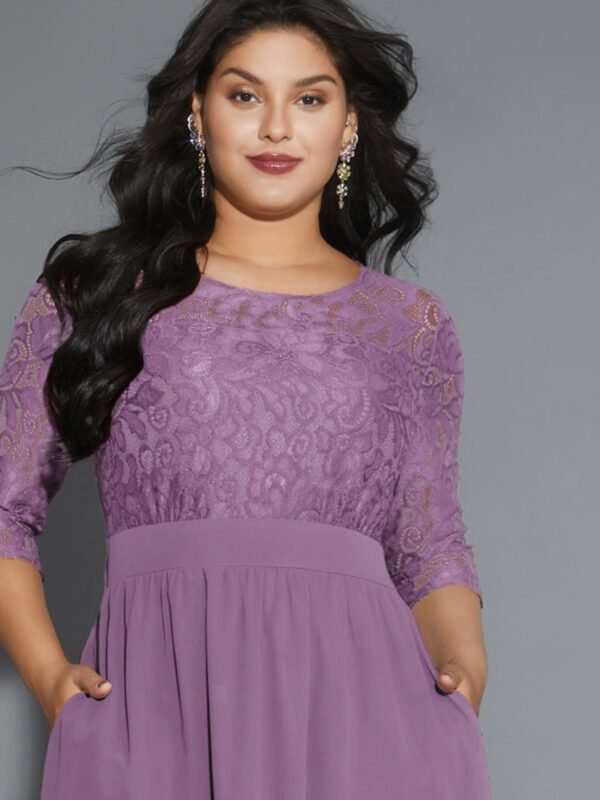 Lace Patchwork Shirred Midi Pocket Dress - Image 41