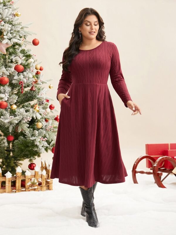 Textured Knit Fit-And-Flare Midi Dress - Image 3