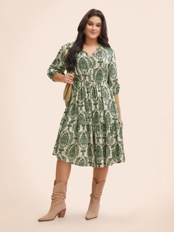 Boho Print Tie Knot Puff Sleeve Dress - Image 19