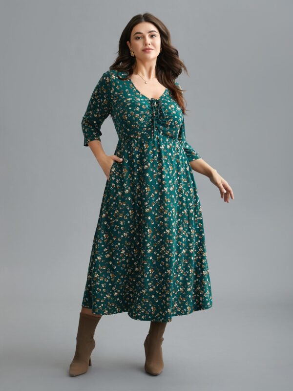 Ditsy Floral Chest Drawstring Midi Dress - Image 2