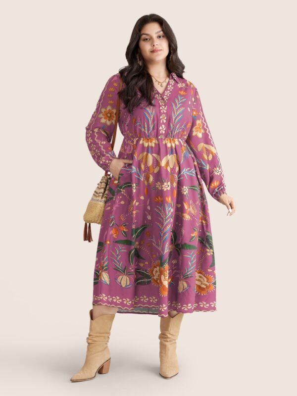 Bandana Print Pocket Lapel Collar Elastic Cuffs Dress - Image 29