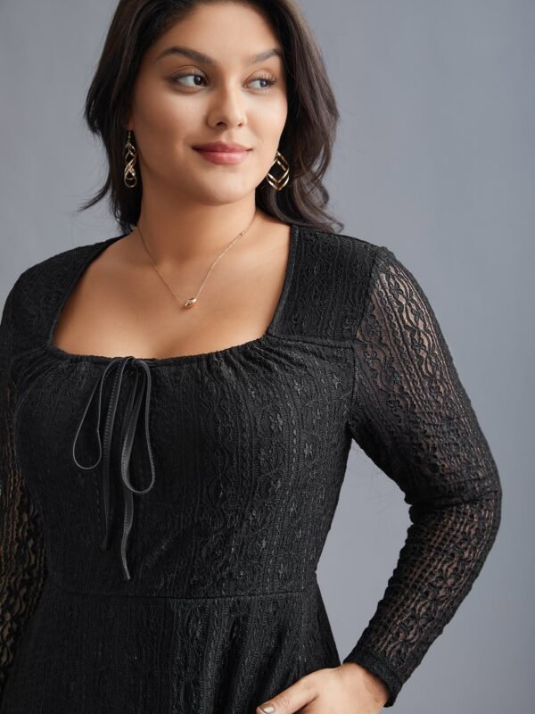 Lace Panel Square Neck Tie Knot Dress - Image 2