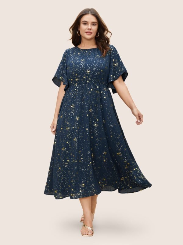 Glitter Star Split Sleeve Midi Dress - Image 2