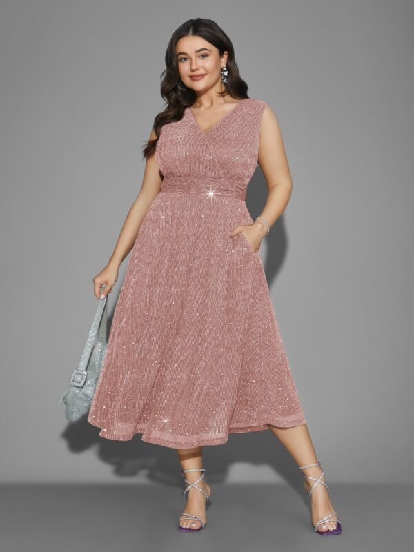 Sequin Surplice Neckline Sleeveless Midi Dress - Image 15