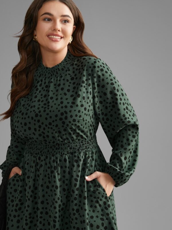 Polka Dot Shirred Frill Trim Dress - Image 2