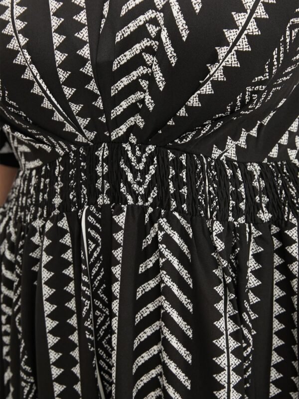 Solid Geometric Dolman Sleeve Pocket Shirred Split Hem Dress - Image 18