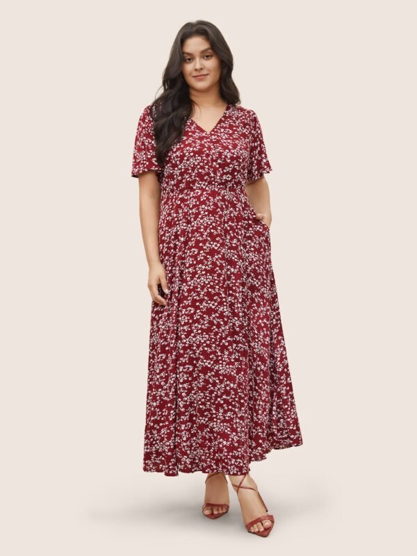 Bloom Dress - Flutter Sleeve Ditsy Floral Pocket Split Maxi Dress - Image 61