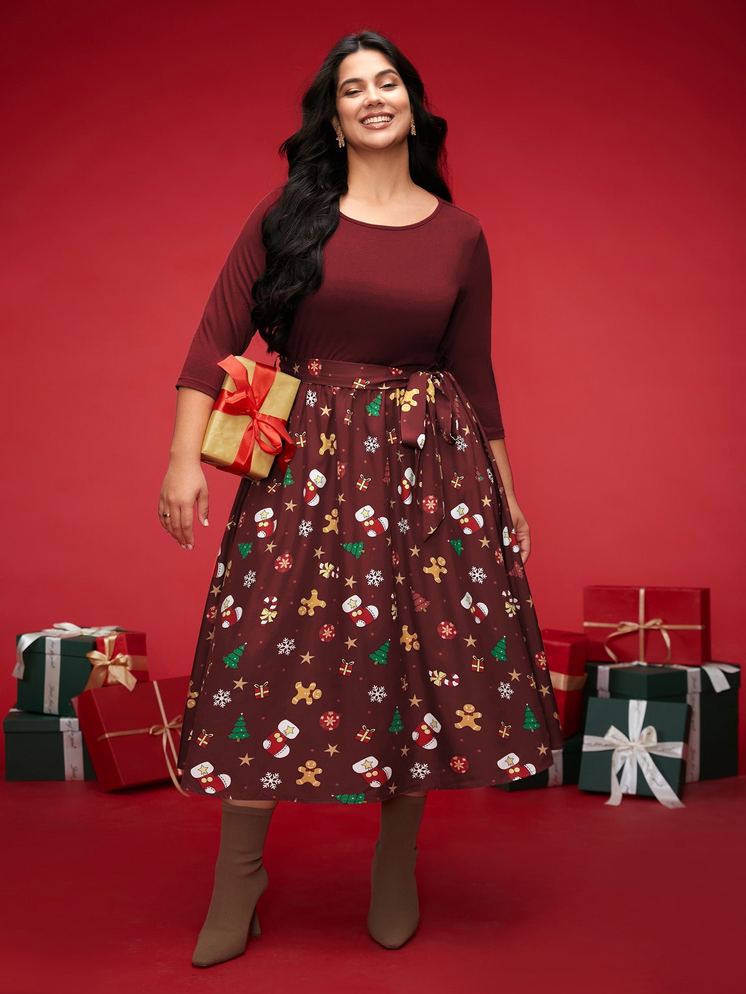 Holiday Everything Printed Skirt Fit-and-Flare Midi Dress - Image 7