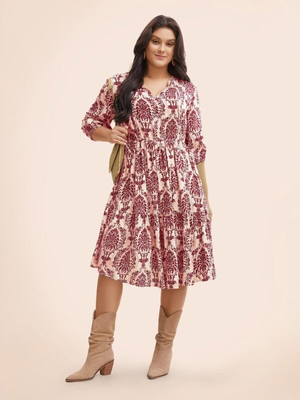 Boho Print Tie Knot Puff Sleeve Dress - Image 7