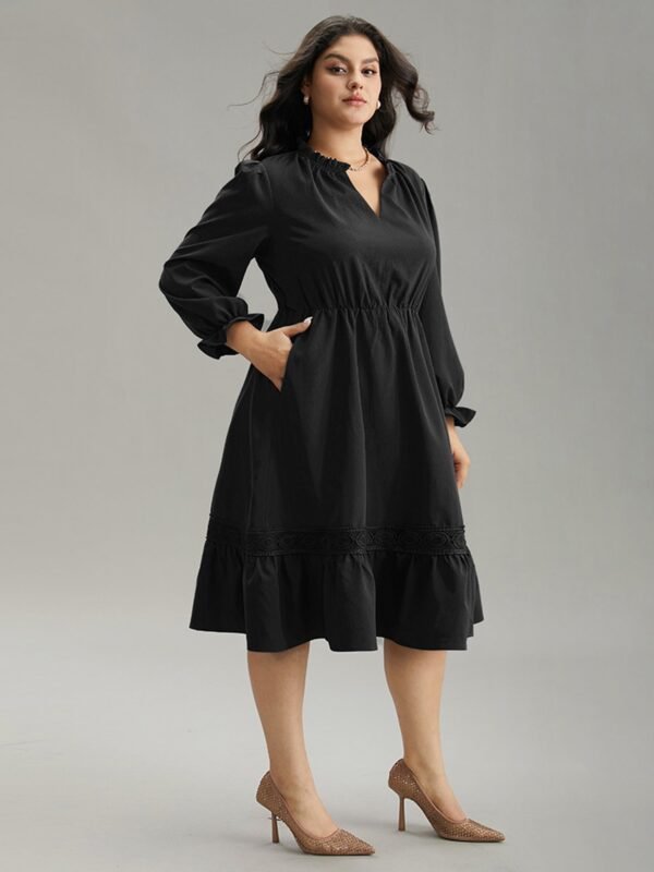 Solid Frill Trim Guipure Lace Flutter Sleeve Dress - Image 14