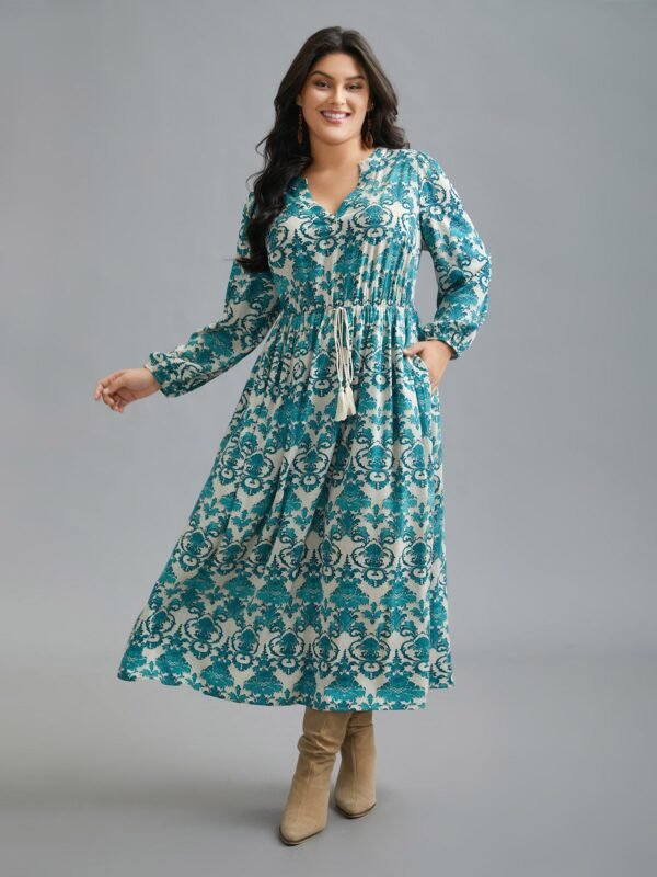 Boho Print Notched Tie Knot Maxi Dress - Image 7