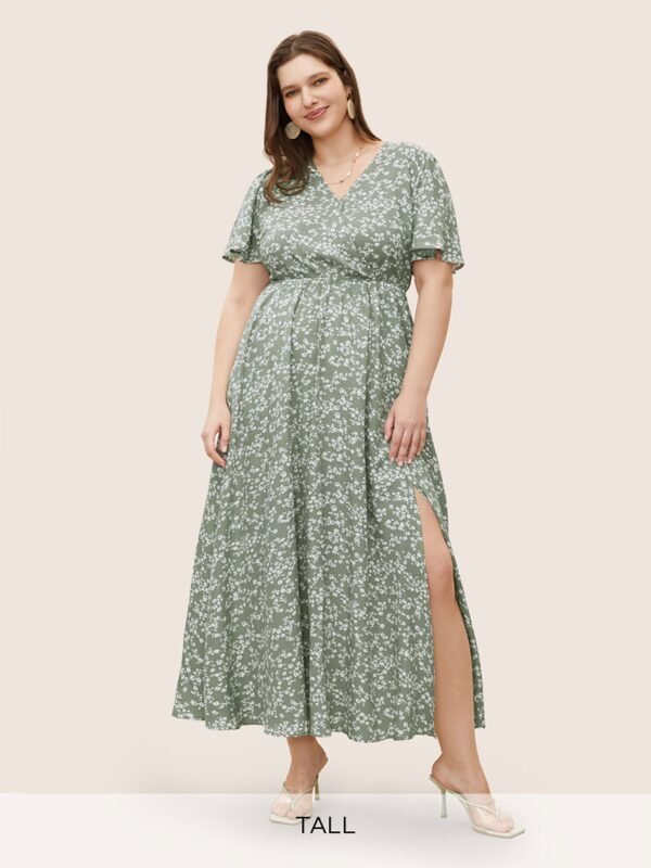 Bloom Dress - Flutter Sleeve Ditsy Floral Pocket Split Maxi Dress - Image 66