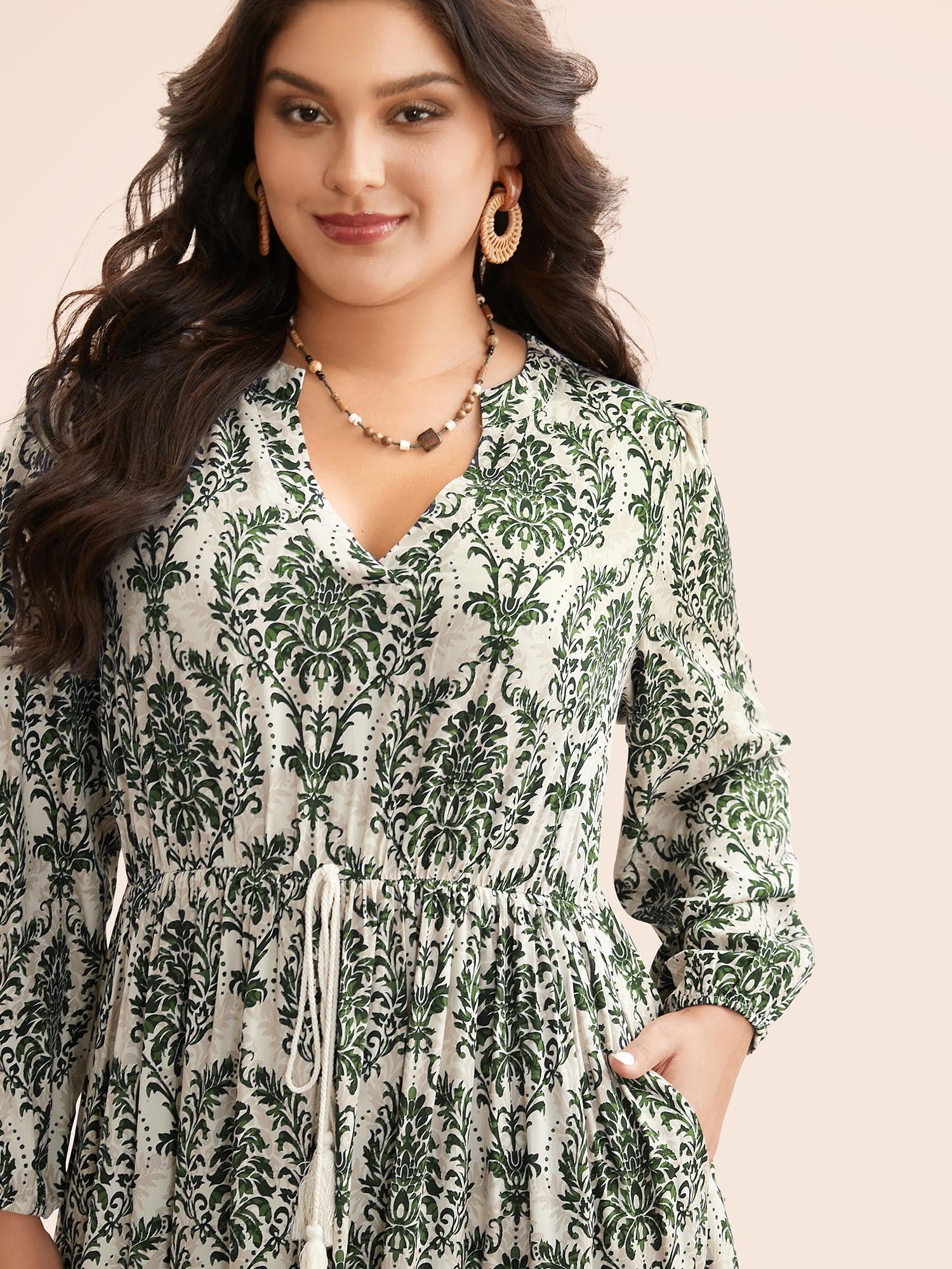 Boho Print Notched Tie Knot Maxi Dress - Image 14