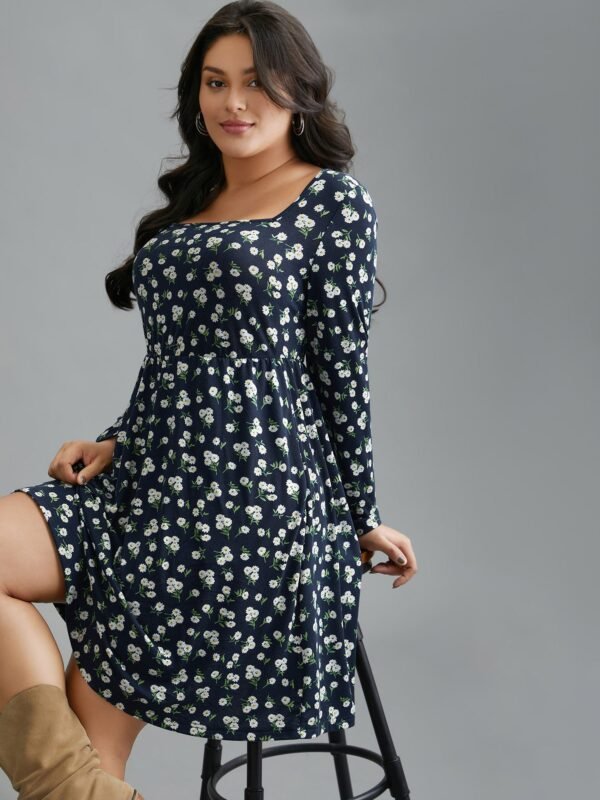 Ditsy Floral Square Neck Pocket Dress - Image 5