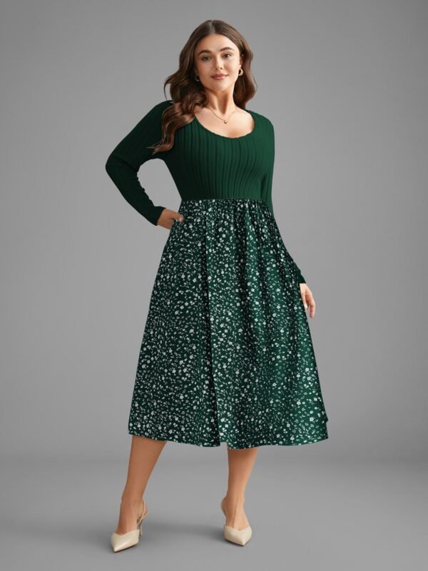 Ditsy Floral Patchwork Texture Midi Dress - Image 21