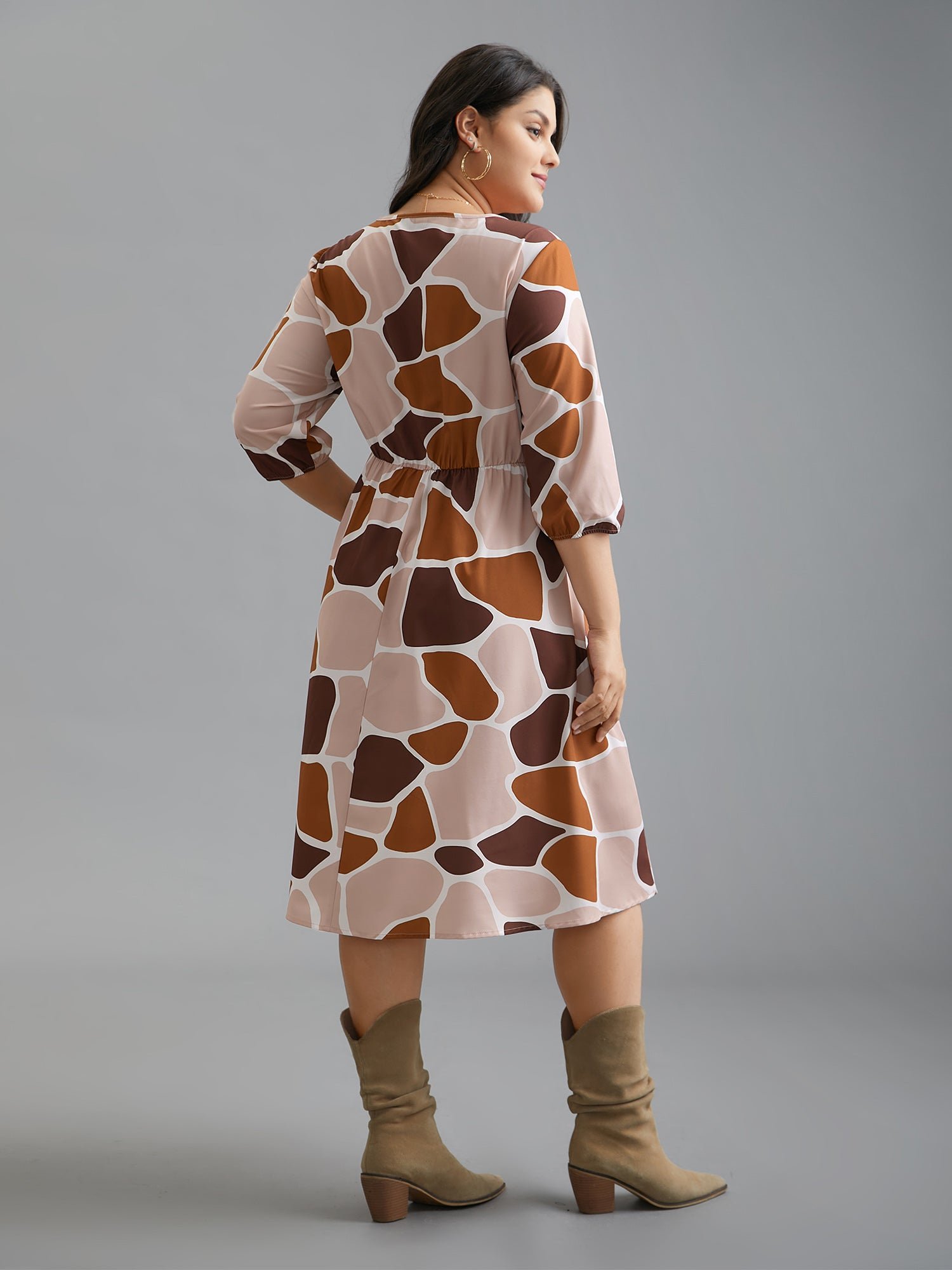 Neck-Tie Color Block Waist Cinched  Dress - Image 5