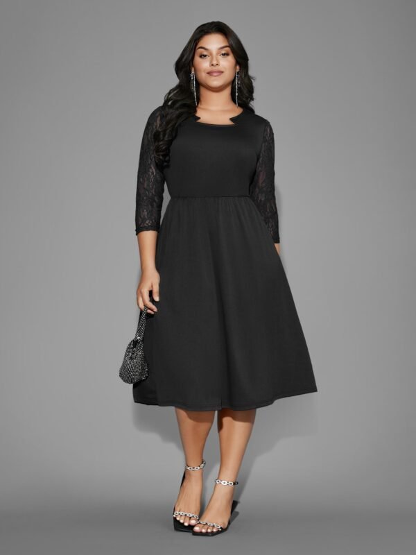 Asymmetrical Neck Lace Patchwork Mesh Dress - Image 4