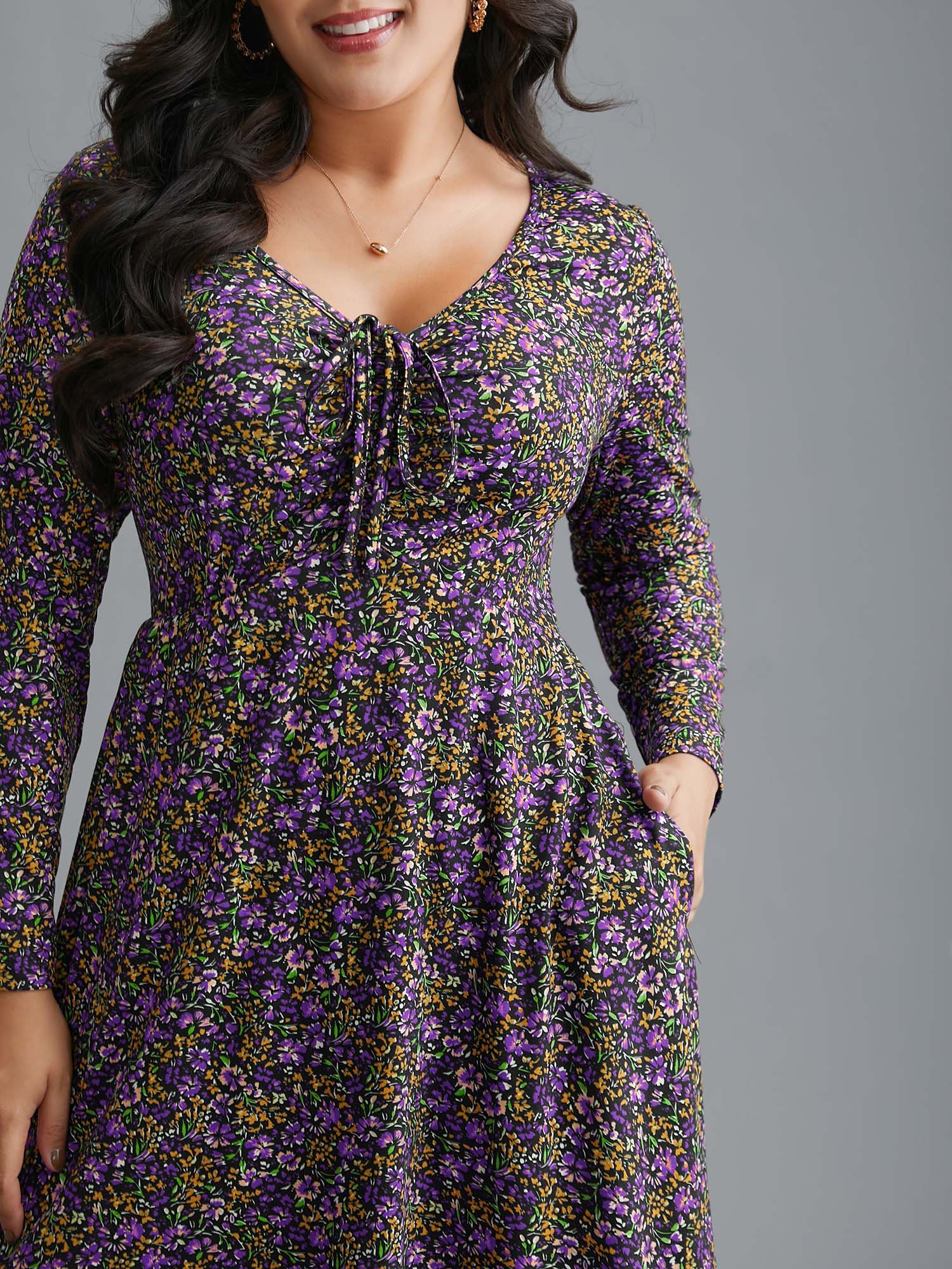 Ditsy Floral Drawstring Midi Dress - Image 8