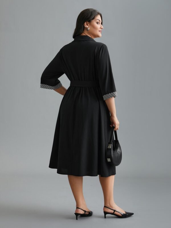 Tab Sleeve Striped Belted Shirt Dress - Image 5