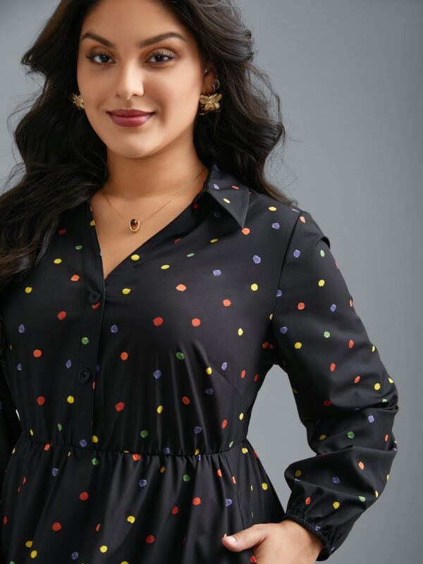 Shirt Collar Colored Polka Dot Dress - Image 2