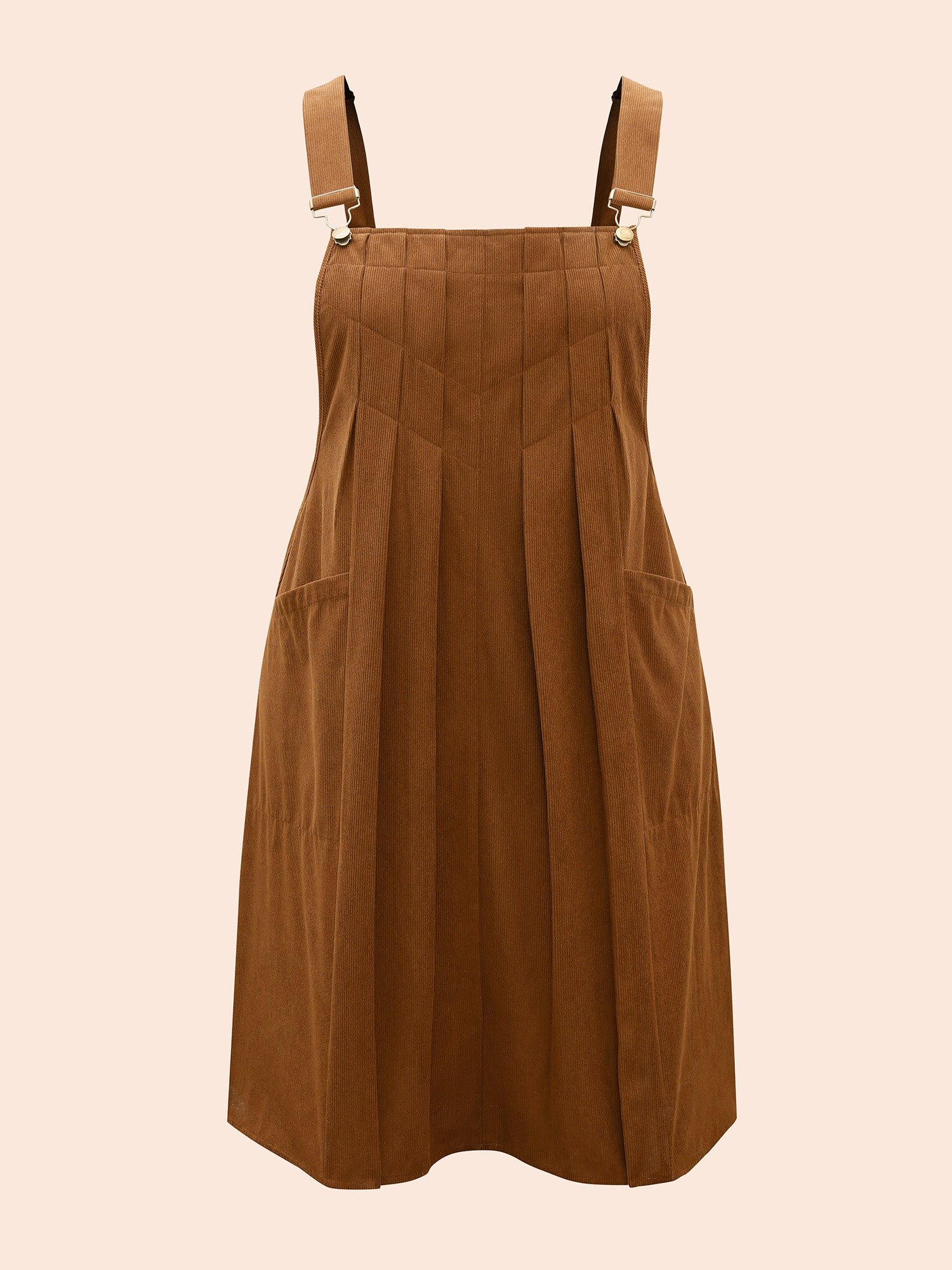 Solid Corduroy Pleated Overall Dress - Image 12