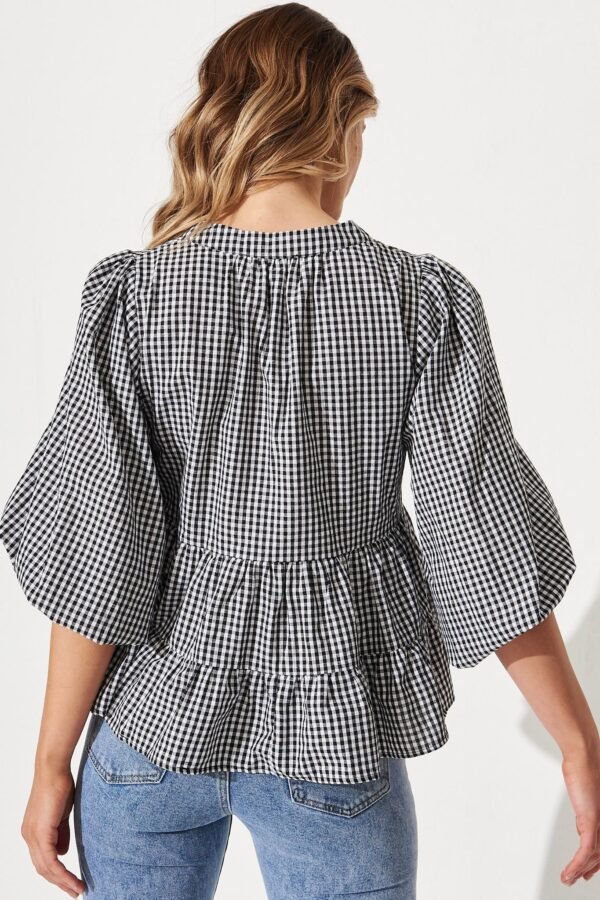 Top In Black And White Gingham Cotton - Image 5
