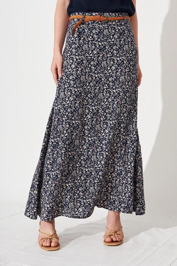Maxi Skirt In Navy With White Floral - Image 2