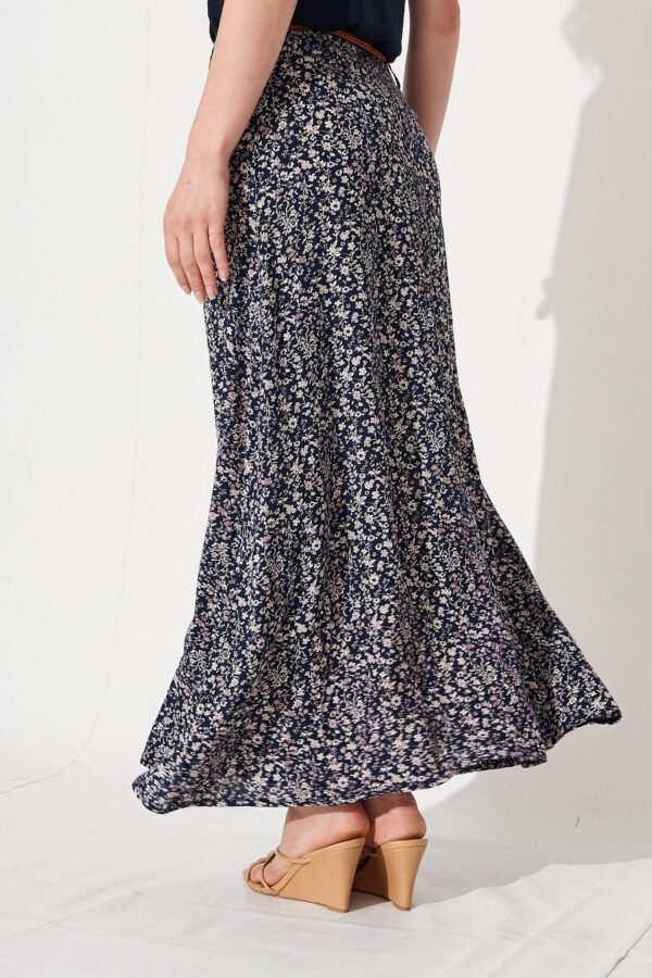 Maxi Skirt In Navy With White Floral - Image 4