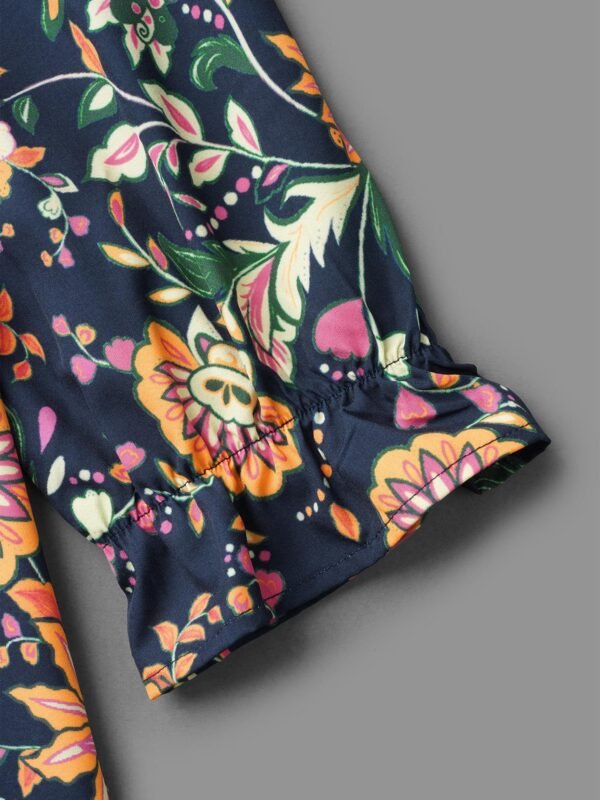 Square Neck Floral Boho Print Midi Dress - Image 6
