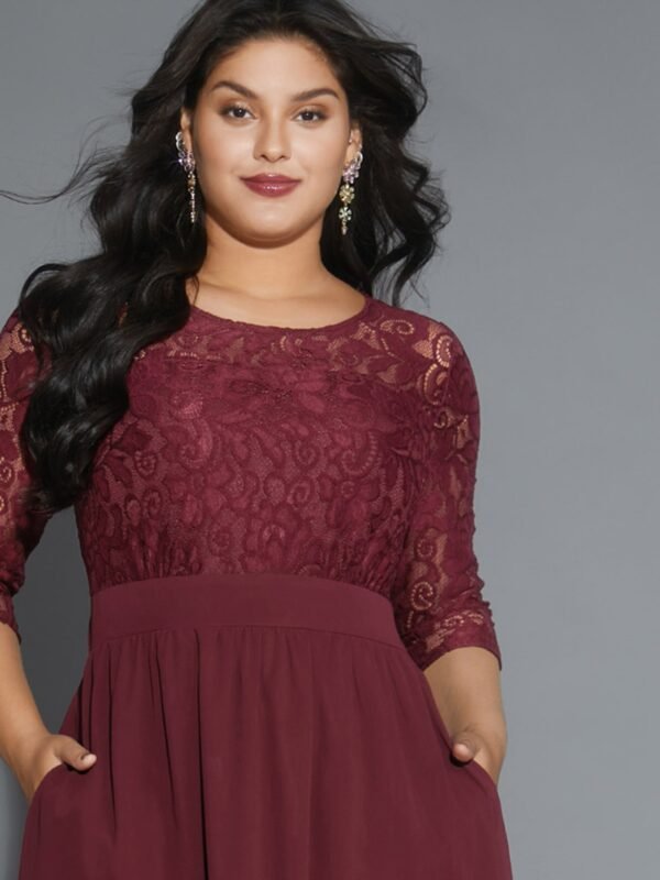 Lace Patchwork Shirred Midi Pocket Dress - Image 11