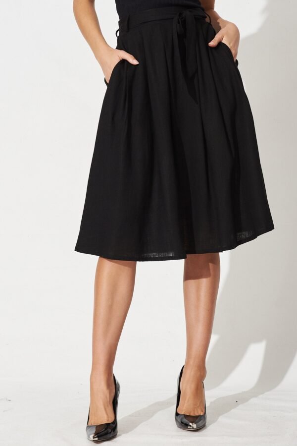 Midi Skirt In Black Linen