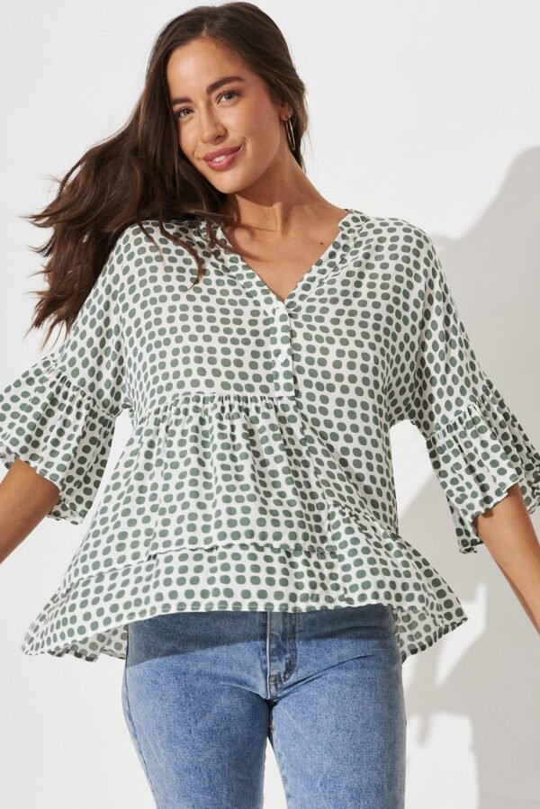 Top In White With Green Polka Dot - Image 2
