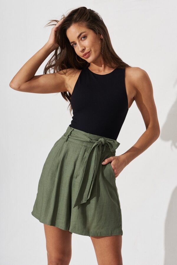 Shorts In Khaki Linen Blend - Image 2
