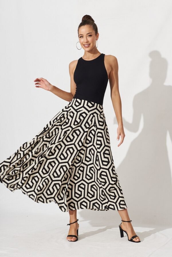 Maxi Skirt In Cream With Black Geometric Print - Image 4