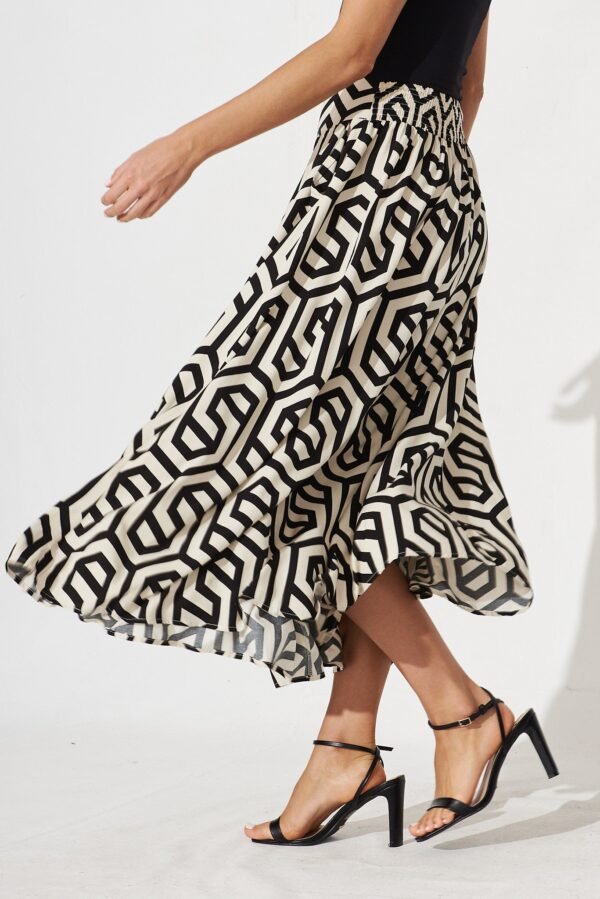 Maxi Skirt In Cream With Black Geometric Print - Image 7