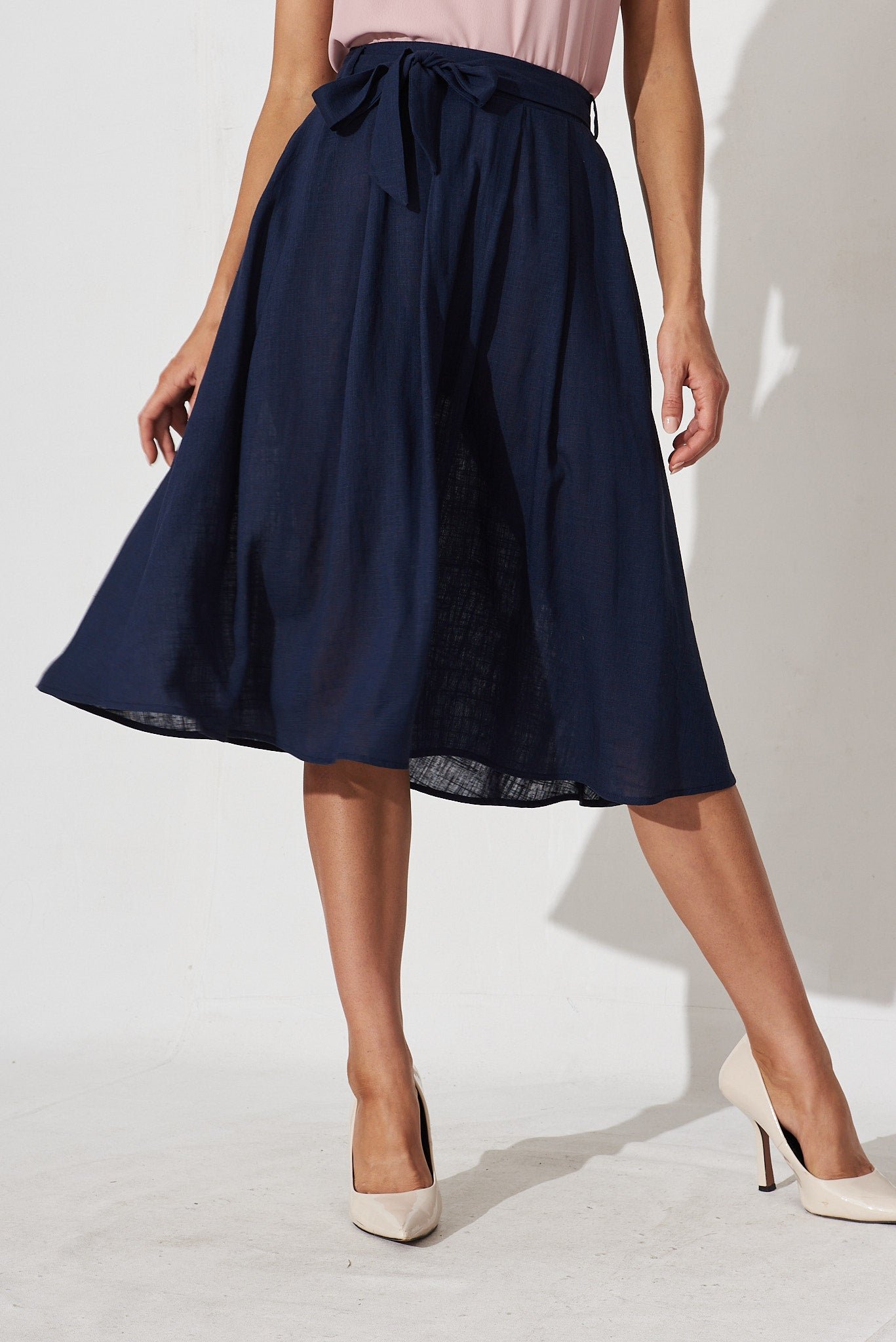 Midi Skirt In Navy Linen