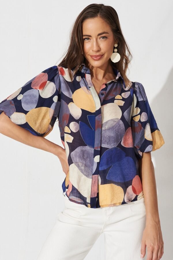 Shirt In Navy With Multi Print - Image 2