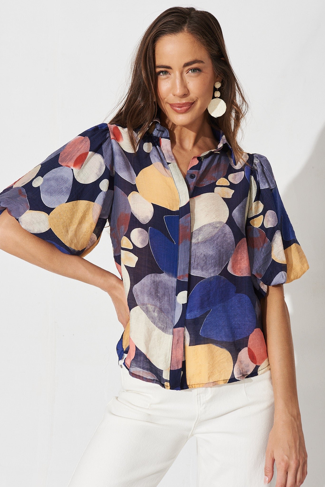 Shirt In Navy With Multi Print - Image 2