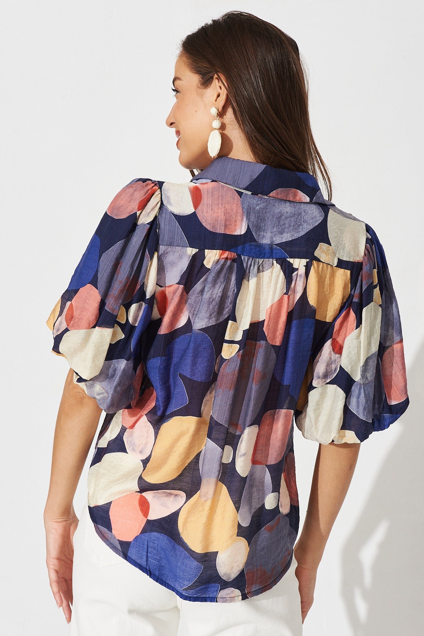 Shirt In Navy With Multi Print - Image 4