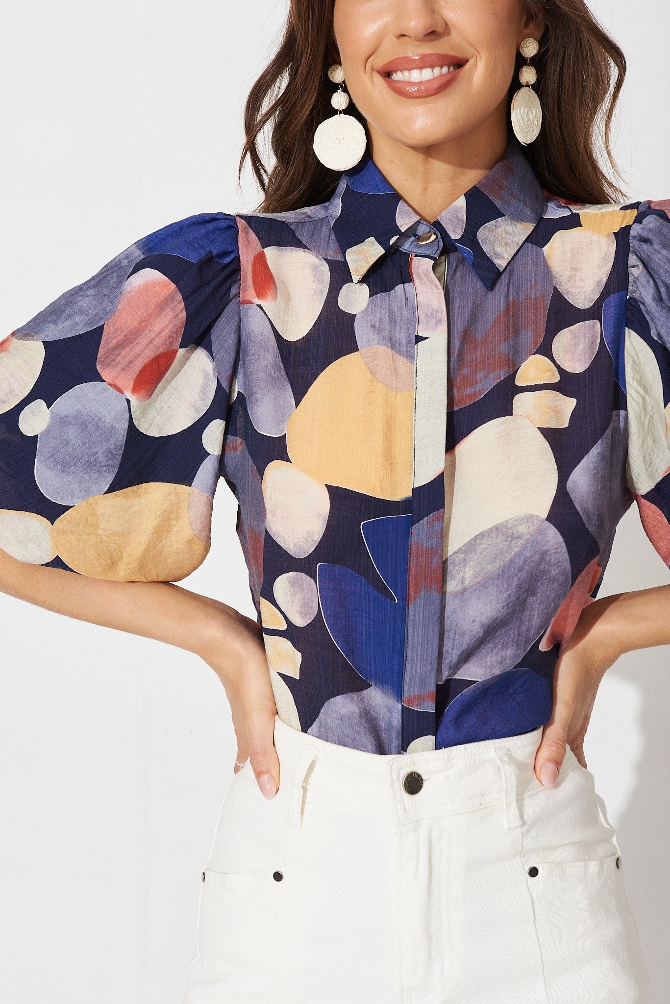 Shirt In Navy With Multi Print - Image 5