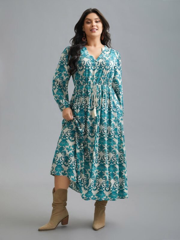 Boho Print Notched Tie Knot Maxi Dress - Image 8