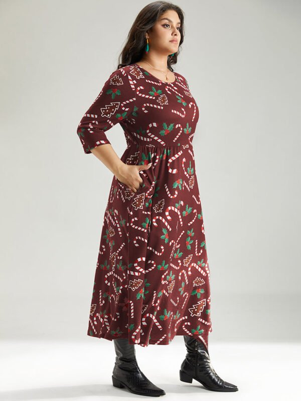 Christmas Print Pocket Elastic Waist Dress - Image 15