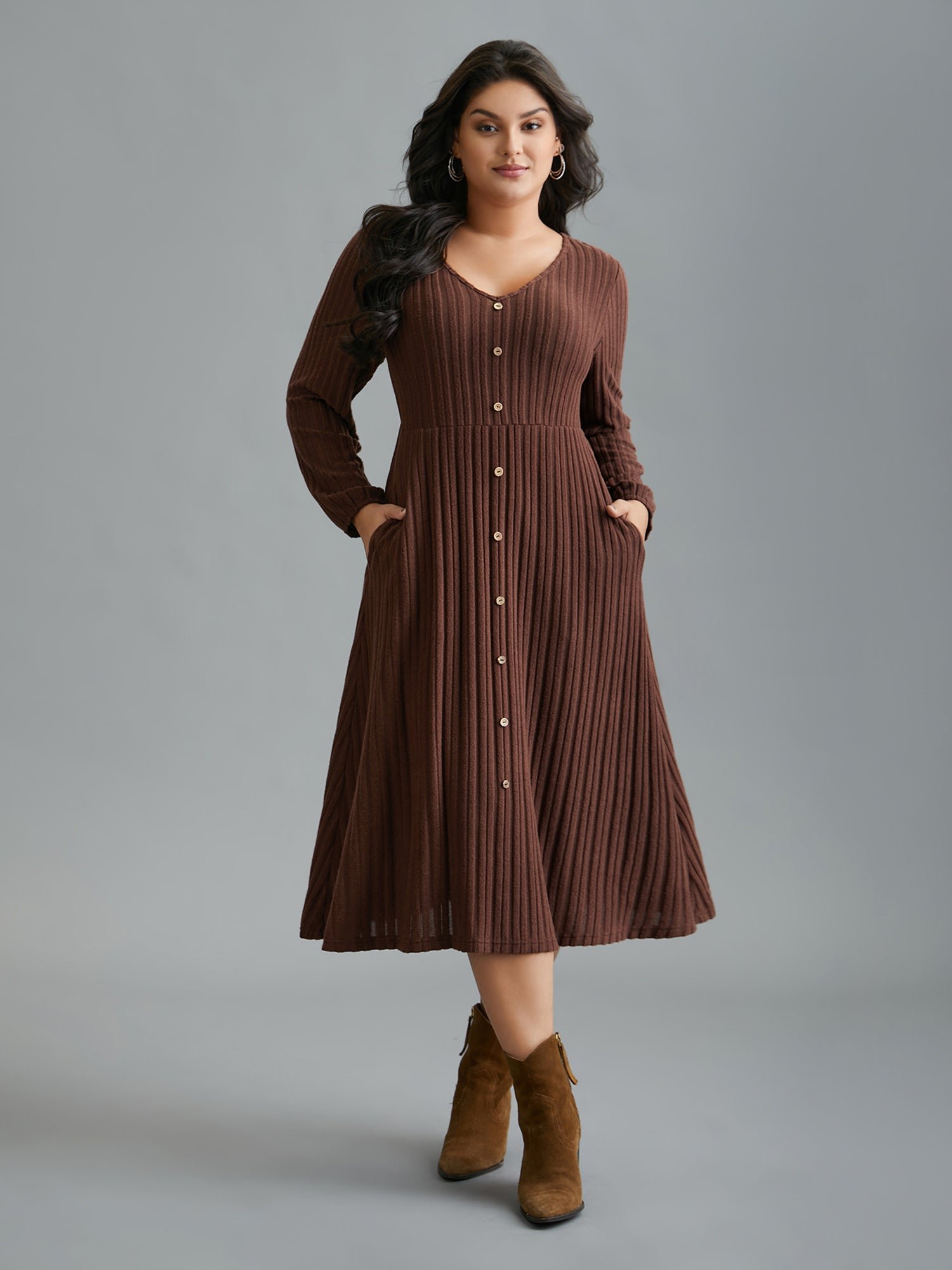 Stretchy Waist Defining Knit Midi Dress - Image 4