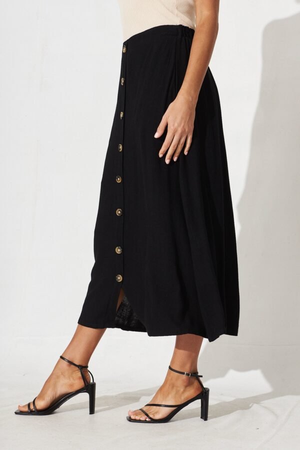 Midi Skirt In Black Linen Blend - Image 4